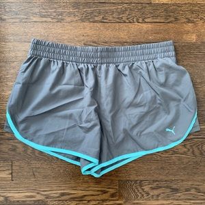 Grey Athletic Shorts with Teal Detail